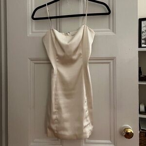 Aritzia (Ten) Shimmer Satin Mini Dress - Size 00 -  Light Birch ***NEVER WORN***